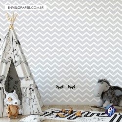 Papel de Parede Autoadesivo Chevron Toy Cinza e Branco 