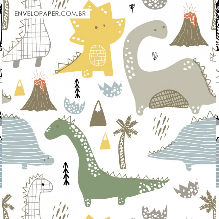 Papel de Parede Infantil Desenhos de Dinossauros-60x300cm