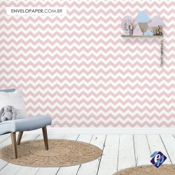 Papel de Parede Autoadesivo Chevron Soft Rosa e Branco