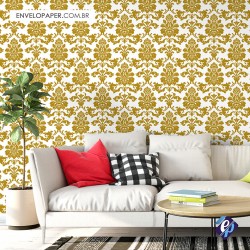 Papel de Parede Autoadesivo Arabesco Damask Dourado