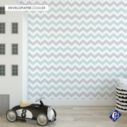 Papel de Parede Autoadesivo Chevron Soft Cinza e Verde