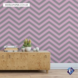 Papel de Parede Autoadesivo Chevron Rosa e Cinza