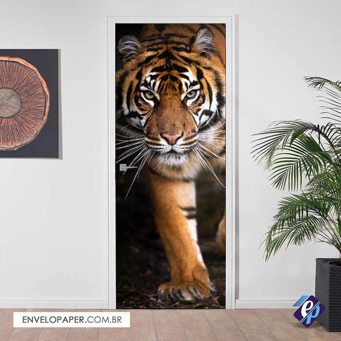 Compra online de Adesivo de porta 3D Pintura de tigre animal para porta  interna Murais removíveis Papel de parede para quarto sala de estar PVC  decalque à prova d'água porta decoração de